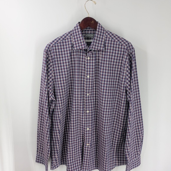 Michael Kors Other - Michael Kors Airsoft‎ Stretch Long Sleeve Check Button Up Shirt Purple 17 34x35